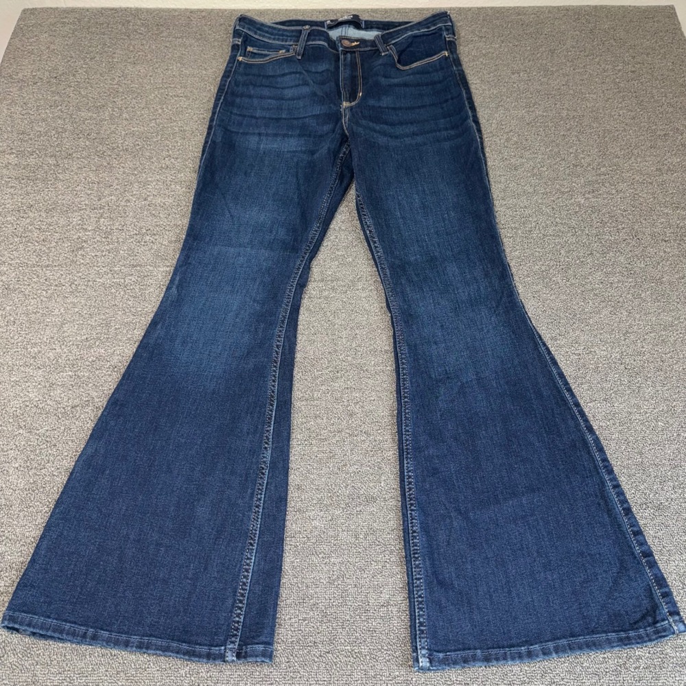 Hollister High Rise Flare Jeans Dark Wash Denim Size 10R/30 Casual Western